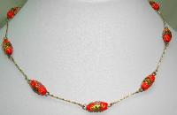1930s Red Venetian Glass Wedding Cake Bead Rolled Gold Link Necklace