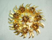 Vintage 50s Gold Starburst AB Citrine Diamante Brooch