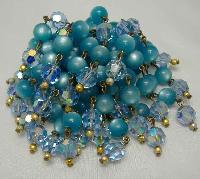 Vintage 50s Blue AB Crystal Glass Moonglow Bead Drop Tassel Brooch
