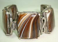 Vintage 60s Chunky Agate Brown and Cream Swirl Glass Bracelet Miracle