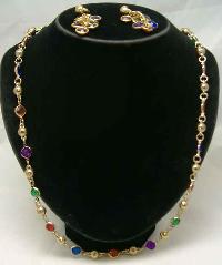 Vintage 60s Harlequin Diamante Gold Necklace & Earrings Set Fab