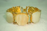 Vintage 50s Unusual Lemon Marble Glass Reverse Gold Coin Link Bracelet