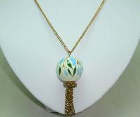 Vintage 70s Pretty Porcelain Pomander Perfume Pendant and Long Chain