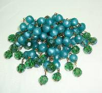 Vintage 50s Green Lucite Bead & AB Crystal Glass Drop Brooch