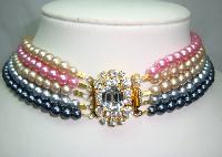 1950s 5 Row Multicoloured Pearl Necklace DIAMANTE CLASP