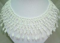 1950s Wide White Glass Bead Lattice Work Cleopatra Collar Necklace Wow