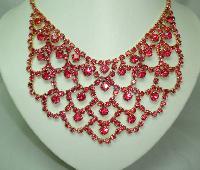 1950s Fabulous Pink Diamante Festoon Cascade Necklace Statement Piece!