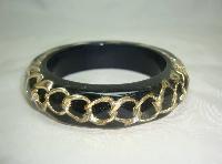 Stylish and Unusual Black and Clear Lucite Gold Chain Inset Bangle 