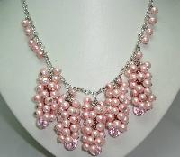 1950s Style Pink Faux Pearl Bead Cluster Drop Necklace