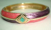 Vintage 80s Pink and Purple Enamel Stripe Goldtone Hinged Bangle Fab!