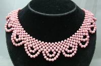 1950s Pink Bead Scallop Drop Necklace Lovely Clasp WOW