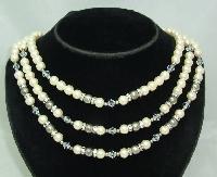 Vintage 50s 3 Row Faux Pearl & Diamante Bead Necklace