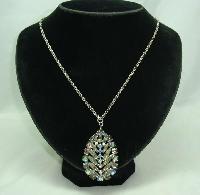 Vintage 50s Large Sparkling AB Diamante Teardrop Pendant Necklace