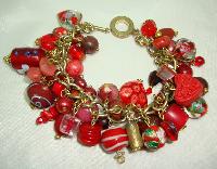 Fabulous Assorted Red Murano Glass Bead Cluster Charm Bracelet Wow!