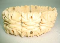 Vintage 30s Art Deco Intricate Carved Bone Fancy Link Stretch Bracelet