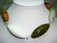 Chunky Green Taupe White and Amber Marble Effect Lucite Bead Necklace