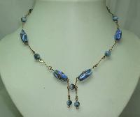 Vintage 30s Art Deco Blue Venetian Wedding Cake Glass Bead Necklace