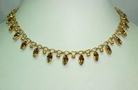 Vintage 50s Quality Amber Brown Marquis Diamante Drop Gold Necklace 