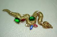 Vintage 50s Stunning Multi Coloured Diamante Encrusted Gold Snake Brooch 