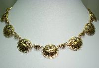 Vintage 50s Toledoware Damascene Shell Design Link Gold Necklace
