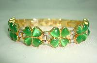  Green Glass Four Leaf Clover Goldtone and Silvertone Link Bracelet