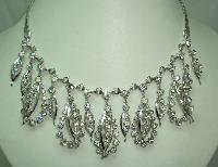 Vintage 50s Glam Diamante Dangle Drop Silver Necklace 