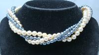 1950s 4 Row Grey & Cream Glass Faux Pearl Bead Neclace