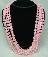 Vintage 50s Fab 6 Row Graduating Pink Lucite Bead Necklace Great Clasp