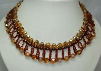 1950s Amber Crystal Glass & Pearl Drop Collar Necklace