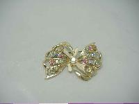 Vintage 50s Signed Hollywood Sparkling AB Diamante Enamel Bow Brooch 