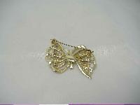 Vintage 50s Signed Hollywood Sparkling AB Diamante Enamel Bow Brooch 