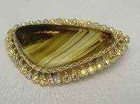 Vintage 50s Agate Glass AB Diamante Modernist Brooch