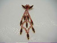 Vintage 50s Deco Style Sparkling Red and Pink Diamante Drop Brooch