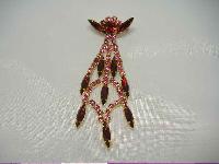 Vintage 50s Deco Style Sparkling Red and Pink Diamante Drop Brooch
