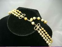 Vintage 1950s 3 Row Yellow Faux Pearl Bead Necklace WOW