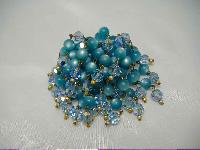 Vintage 50s Blue AB Crystal Glass Moonglow Bead Drop Tassel Brooch