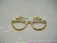 Vintage 80s Diamante Dame Edna Spectacles Brooch FUN!