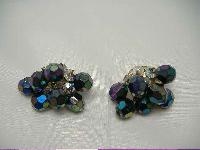 Vintage 50s Crystal Glass AB Drop Clip On Earrings WOW