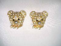 Vintage 80sTeddy Bear Head Diamante Clip On Earrings