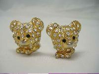 Vintage 80sTeddy Bear Head Diamante Clip On Earrings