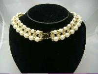 Vintage 80s Faux Pearl Bead & Diamante Choker Necklace