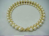 Vintage 80s Faux Pearl Bead & Diamante Choker Necklace