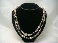 Vintage 50s 2 Row Faux Pearl & Art Glass Bead Necklace