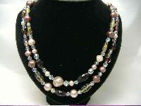 Vintage 50s 2 Row Faux Pearl & Art Glass Bead Necklace