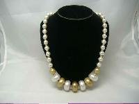 Vintage 50s Chunky Gold White Faux Pearl Bead Necklace
