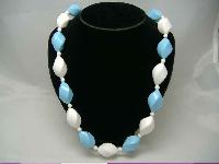 Vintage 50s Blue & White Chunky Twist Bead Necklace WOW