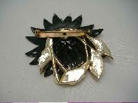 Vintage 1950s AB Enamel Metal Diamante Flower Brooch