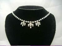 Vintage 50s Sparkling Diamante Flower Drop Necklace 