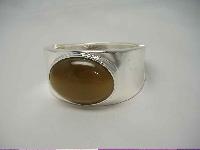 1950s Style Gold Brown Moonglow Glass Silver Wide Clamper Bracelet