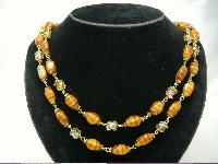 1950s 2 Row Caramel Glass & AB Crystal Bead Necklace